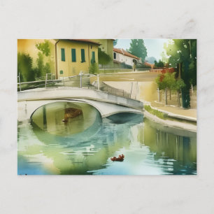 Canal Bridge Scenic Watercolor Postcard