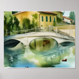 Canal Bridge Scenic Watercolor    Poster