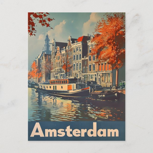 Canal Charm: Amsterdam Vintage Postcard (Front)