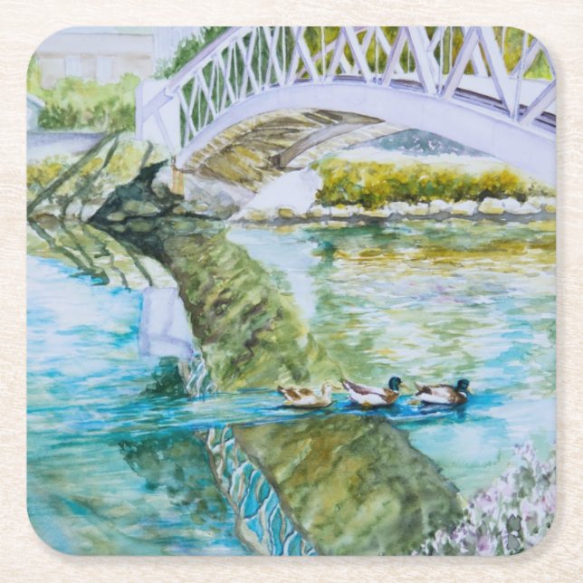 Canal Crossing Square Paper Coaster (Front)