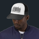 Canal House Black Amsterdam Holland Dutch Travel Trucker Hat<br><div class="desc">Show your love for Holland with this sweet whimsical Amsterdam houses pattern art tee. Makes a great birthday gift! You can customise it and add or change the text too. Check my shop for lots more colours and patterns! And more matching items too like totes,  tees,  stickers and mugs.</div>