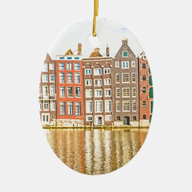 Canal in Amsterdam Ceramic Tree Decoration (Front)