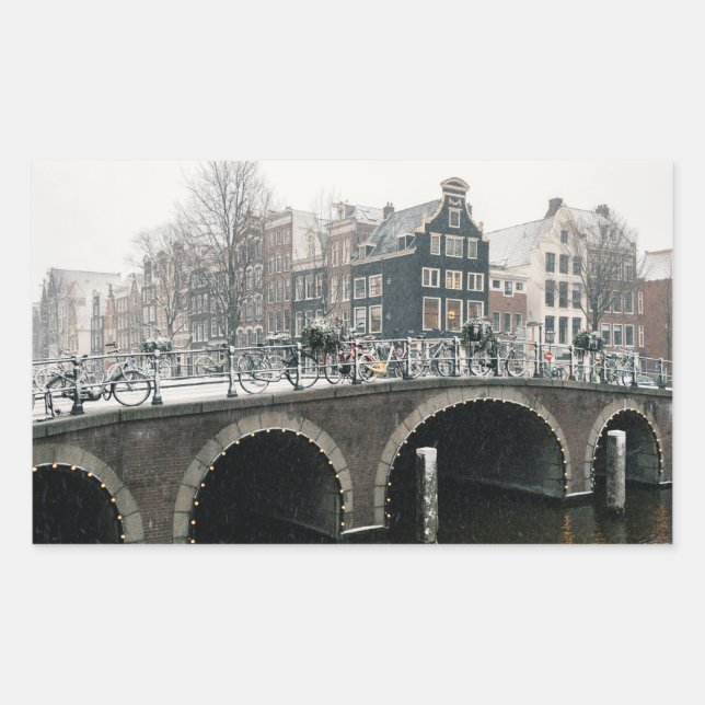 Canal in Amsterdam in winter Rectangular Sticker (Front)