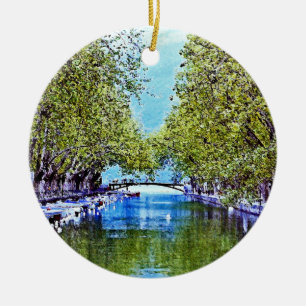 Canal in Annecy France Ceramic Tree Decoration