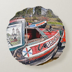 CANAL NARROWBOATS ROUND CUSHION