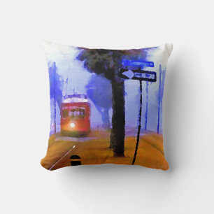 canal Streetcar foggy morning Cushion