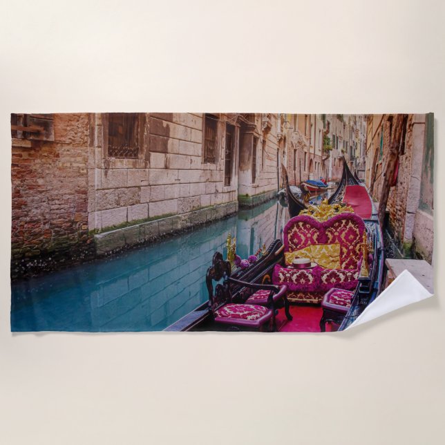 Canal with traditional gondola in Venice, Italy Beach Towel (Front)
