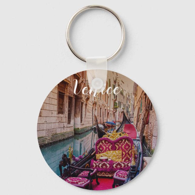 Canal with traditional gondola in Venice, Italy Key Ring (Front)
