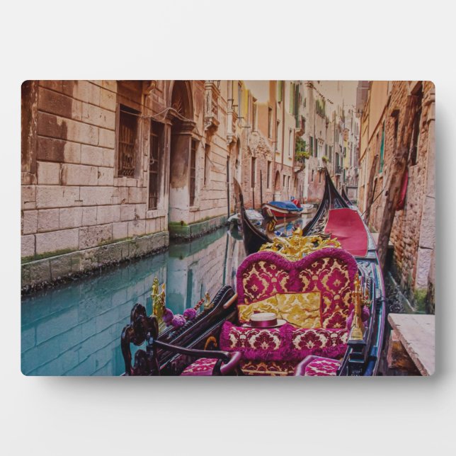 Canal with traditional gondola in Venice, Italy Plaque (Front)