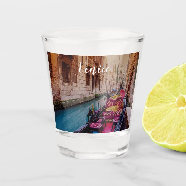 Canal with traditional gondola in Venice, Italy Shot Glass (Front)