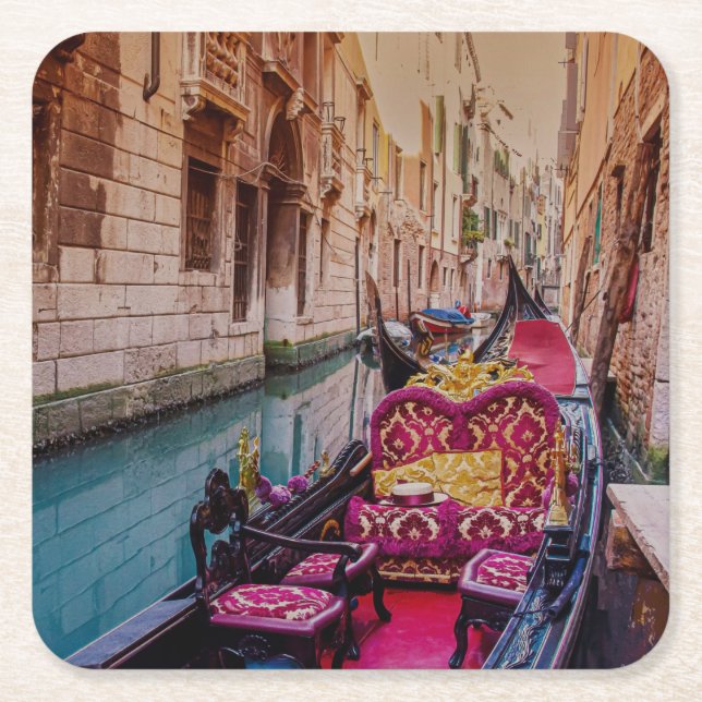 Canal with traditional gondola in Venice, Italy Square Paper Coaster (Front)