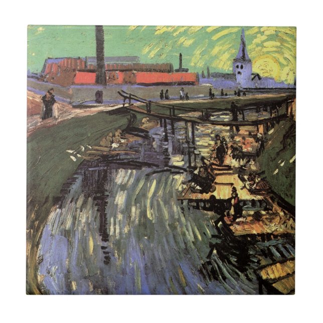 Canal with Women Washing by Vincent van Gogh Ceramic Tile (Front)