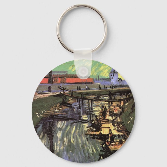 Canal with Women Washing by Vincent van Gogh Key Ring (Front)