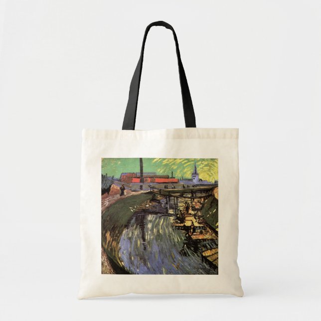 Canal with Women Washing by Vincent van Gogh Tote Bag (Front)