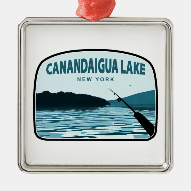 Canandaigua Lake New York Fishing Rod Metal Ornament (Front)