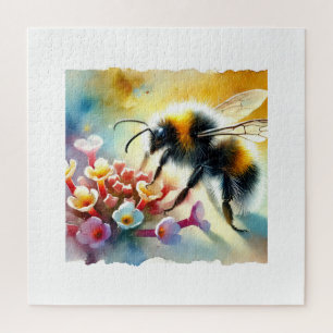 Canarian bumblebee in watercolor 081024AREF147 - W Jigsaw Puzzle