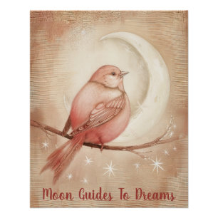 Canary bird baby sleeping on Moon Poster