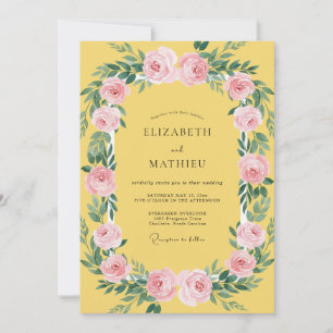 Canary Coral Blossom Wedding Invitation