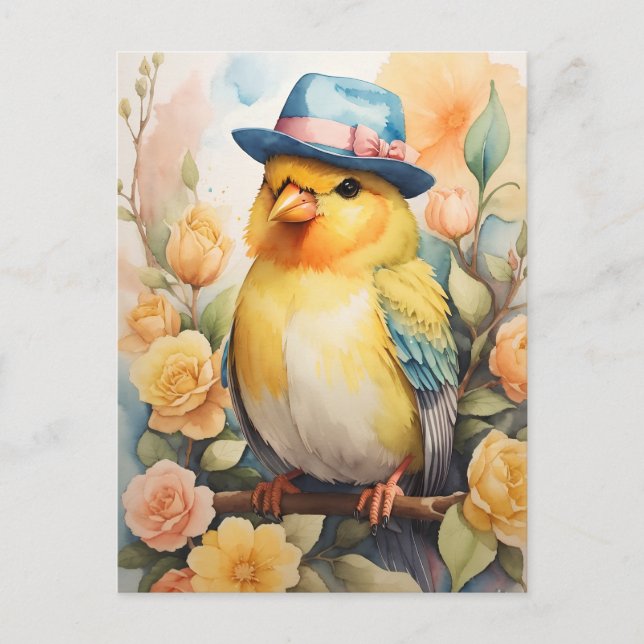 Canary in a Fedora Hat Postcard (Front)