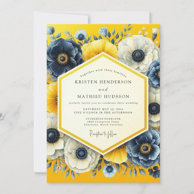Canary Indigo Artistic Wedding Invitation (Front)
