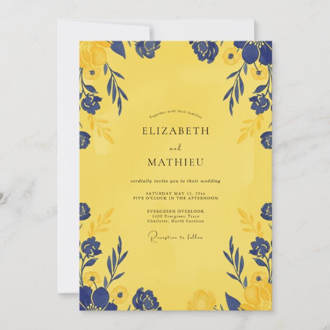 Canary Indigo Petal Wedding Invitation (Front)