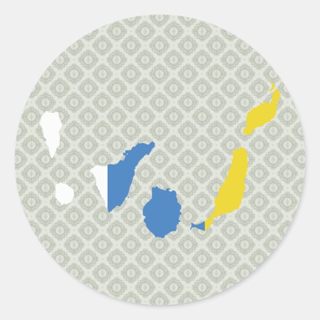 Canary Islands Flag Map full size Classic Round Sticker (Front)