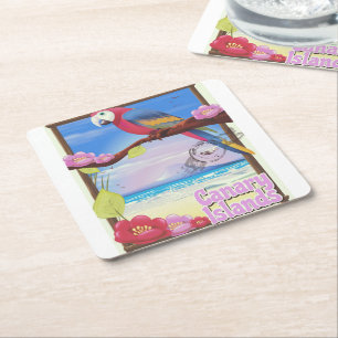 Canary Islands summer vacation poster Square Paper Coaster