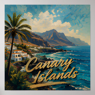 Canary Islands Watercolor Beach Landscape Poster