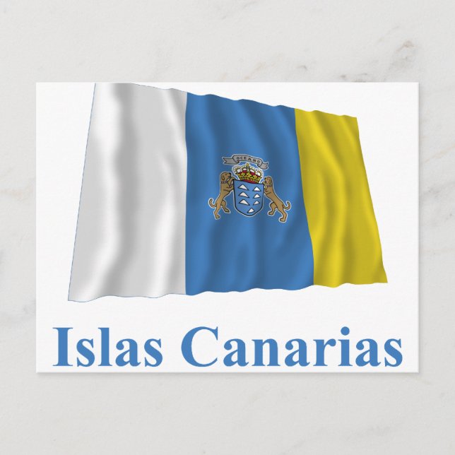 Canary Islands Waving Flag with Name in Spanish Postcard (Front)