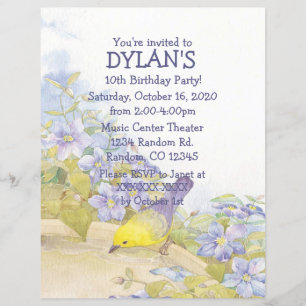 Canary theme birthday party flyer invitations