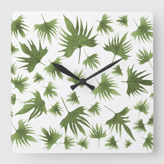 Canary Vine Leaves Square Wall Clock (Front)