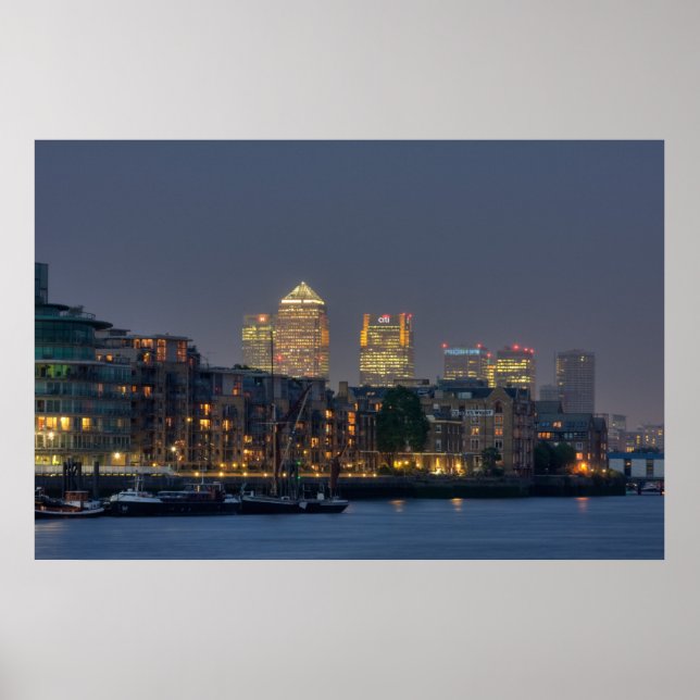 Canary Wharf and Docklands at Dusk Poster (Front)