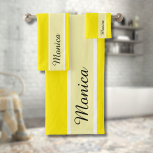 Canary Yellow Modern Elegant Monogram Signature  Bath Towel Set