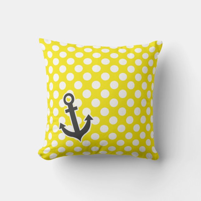 Canary Yellow Polka Dots; Anchor Cushion (Front)