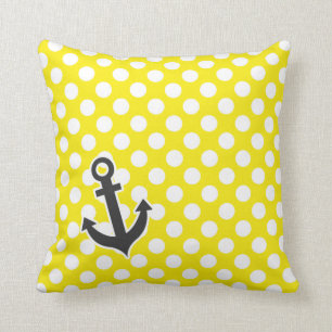 Canary Yellow Polka Dots; Anchor Cushion