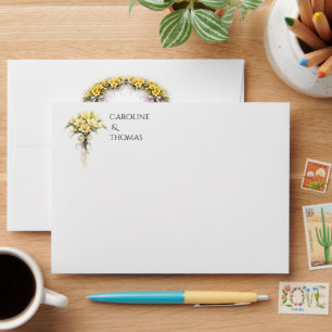 Canary Yellow Romantic Freesia Floral Wedding Envelope