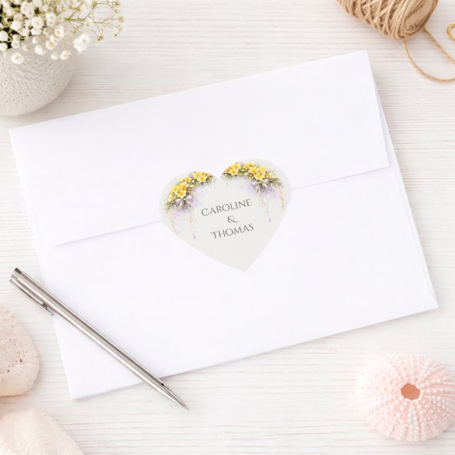 Canary Yellow Romantic Freesia  Floral Wedding Heart Sticker (Creator Uploaded)