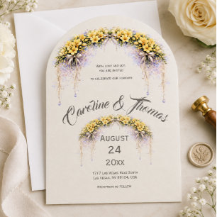 Canary Yellow Romantic Freesia Floral Wedding Invitation