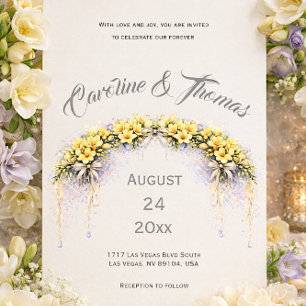 Canary Yellow Romantic Freesia  Floral Wedding Invitation