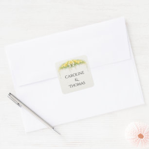 Canary Yellow Romantic Freesia  Floral Wedding Square Sticker