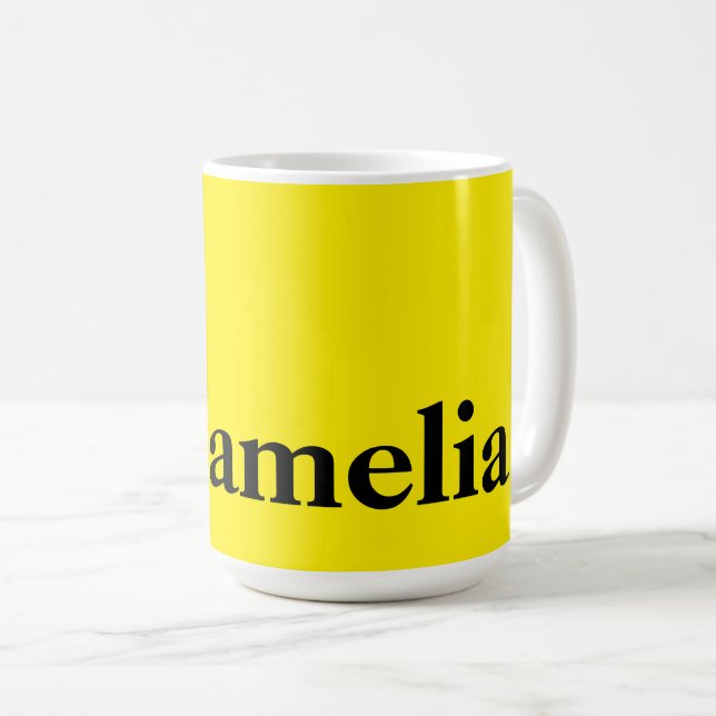 Canary Yellow Solid Colour Elegant Name  Coffee Mug (Front Right)