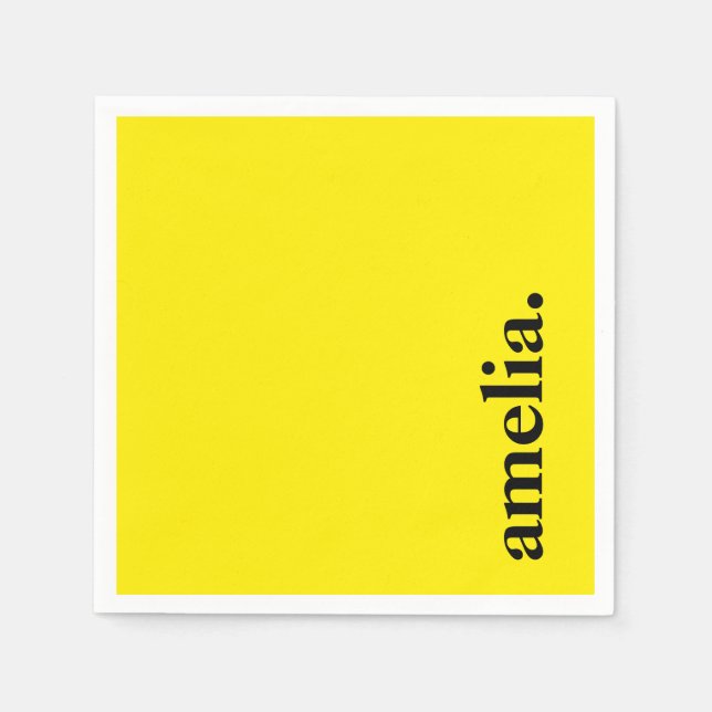 Canary Yellow Solid Colour Elegant Name  Napkin (Front)