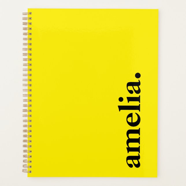 Canary Yellow Solid Colour Elegant Name  Planner (Front)