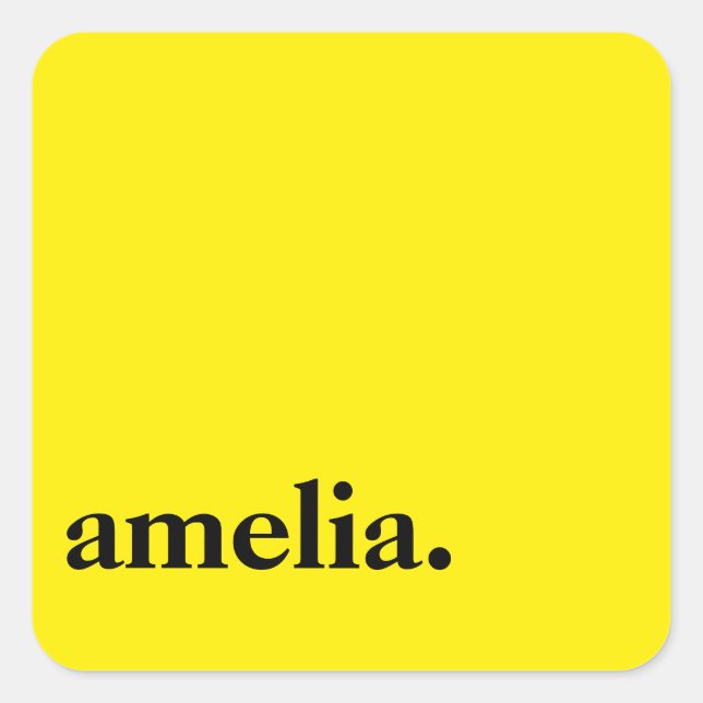 Canary Yellow Solid Colour Elegant Name  Square Sticker (Front)