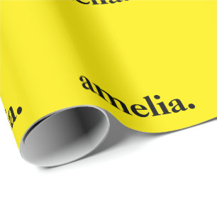 Canary Yellow Solid Colour Elegant Name  Wrapping Paper