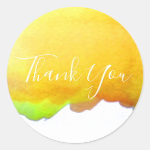 Canary yellow Watercolor art Thank You Classic Round Sticker