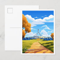 Canberra Australia Art vintage travel illustration