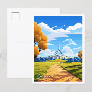 Canberra Australia Art vintage travel illustration Postcard