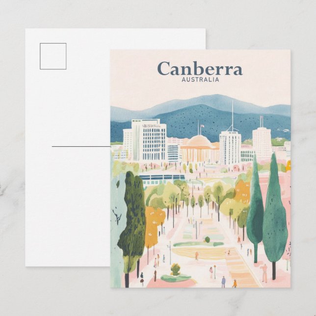 Canberra Australia Gouache Illustration Travel Postcard (Front/Back)