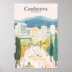 Canberra Australia Gouache Illustration Travel Poster